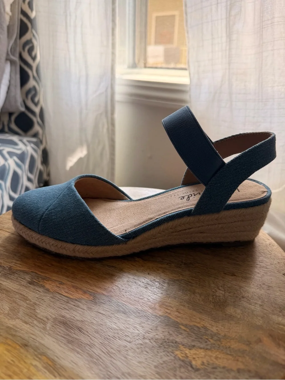 LifeStride Kimmie Denim Espadrille Wedge Sandals Sz 7